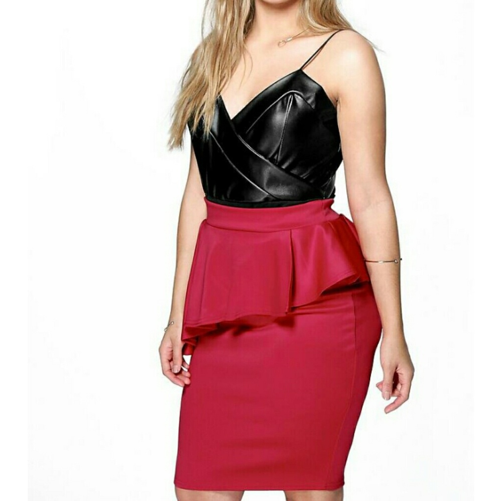 Boohoo Plus Lucy Peplum Midi Skirt